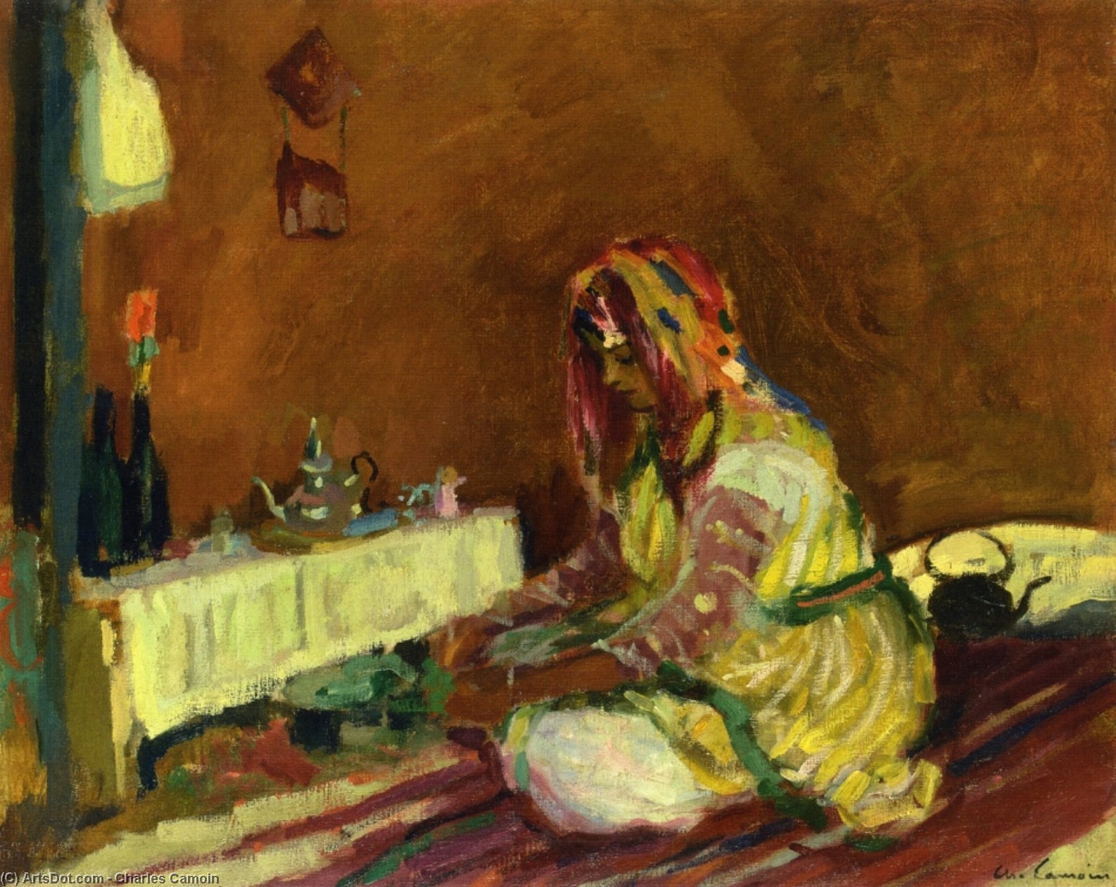 Wikioo.org - The Encyclopedia of Fine Arts - Painting, Artwork by Charles Camoin - Morrican Girl Serving Tea