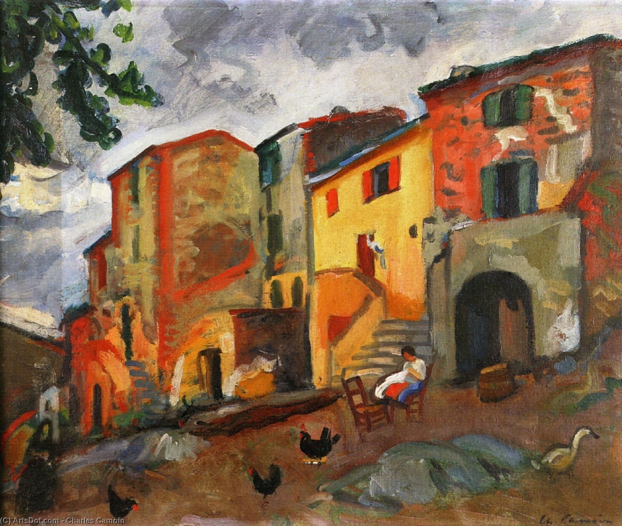 Wikoo.org - موسوعة الفنون الجميلة - اللوحة، العمل الفني Charles Camoin - Village Street, Collioure