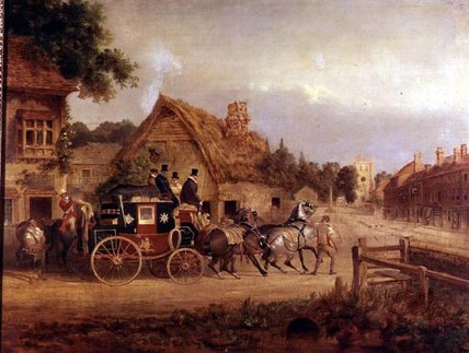 Wikioo.org - The Encyclopedia of Fine Arts - Painting, Artwork by Charles Cooper Henderson - York To London Stage Coach Setting Off
