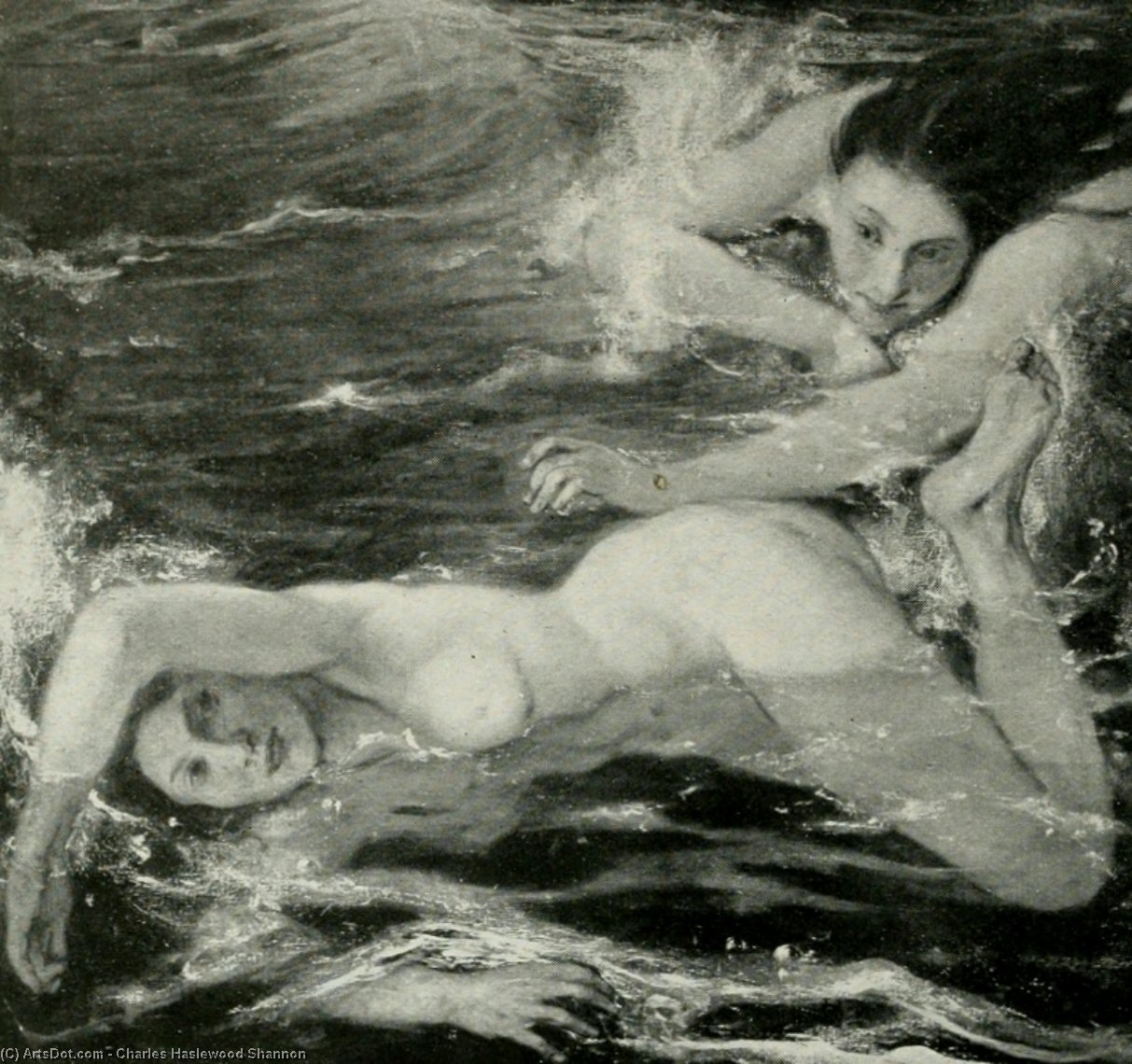 Wikioo.org – La Enciclopedia de las Bellas Artes - Pintura, Obras de arte de Charles Hazelwood Shannon - La Persecución -   desnudos  natación