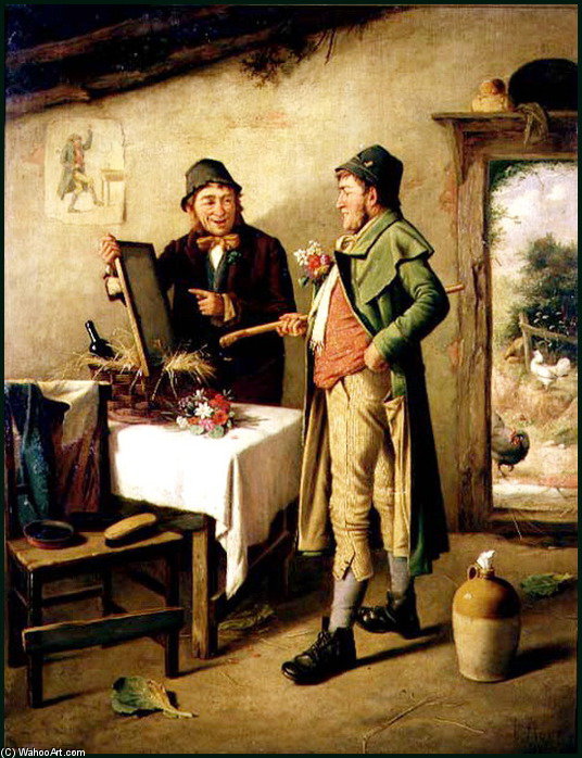 Wikioo.org - The Encyclopedia of Fine Arts - Painting, Artwork by Charles Hunt - Admiring His Reflection