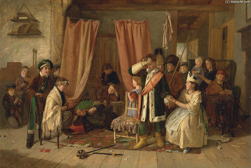 Wikioo.org - The Encyclopedia of Fine Arts - Painting, Artwork by Charles Hunt - Children acting the ‘Play Scene’ from ''Hamlet'' - Act II