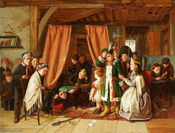 Wikioo.org – L'Enciclopedia delle Belle Arti - Pittura, Opere di Charles Hunt - il gioco scena contante paesello