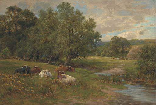 WikiOO.org - Enciclopédia das Belas Artes - Pintura, Arte por Charles James Adams - Cattle Resting By A Brook
