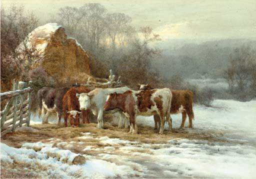 Wikioo.org - สารานุกรมวิจิตรศิลป์ - จิตรกรรม Charles James Adams - Cattle Warming Themselves