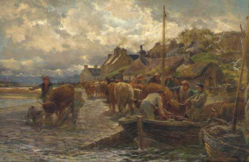 Wikioo.org - The Encyclopedia of Fine Arts - Painting, Artwork by Charles James Adams - Loading The Cattle, Isle Of Skye