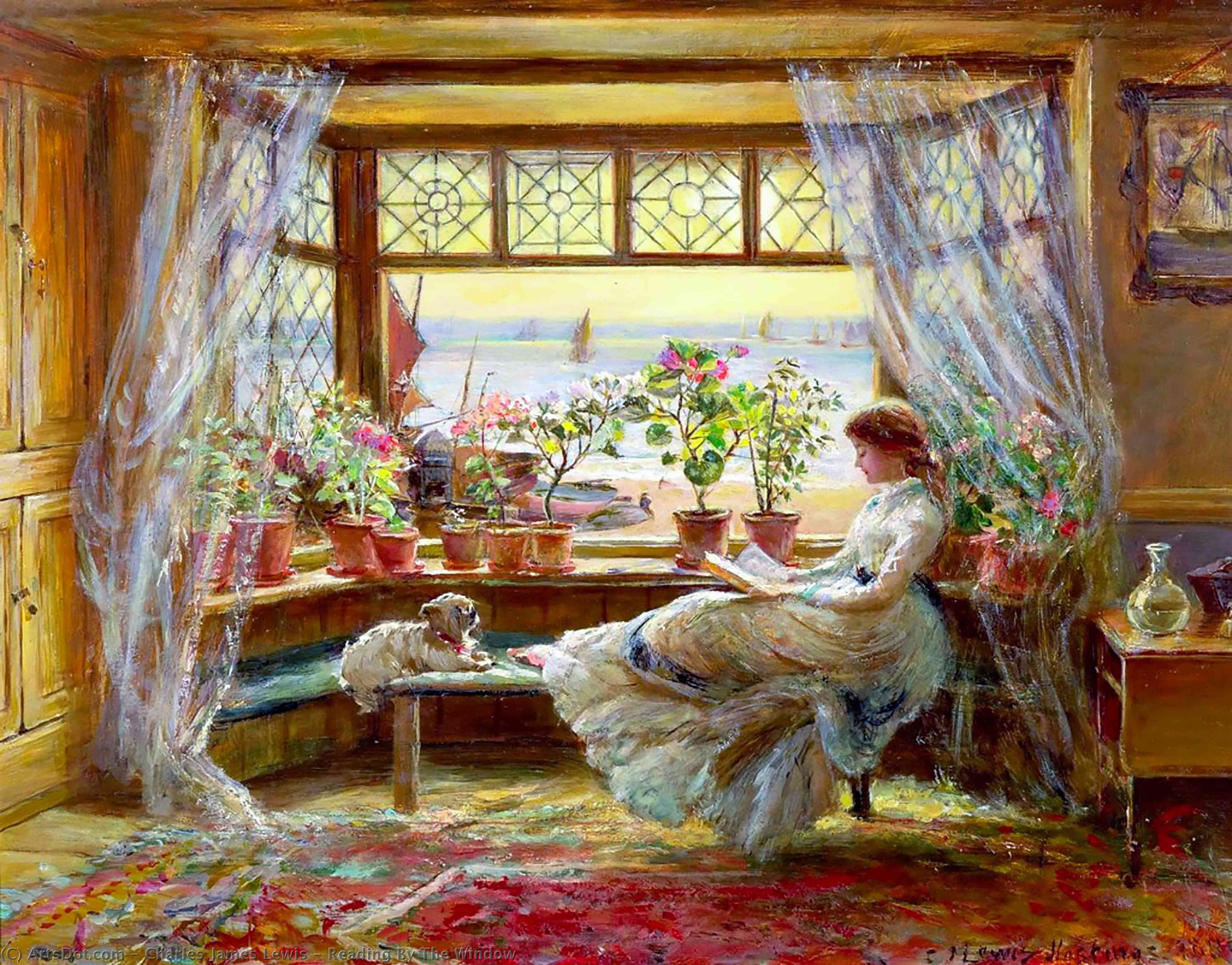 Wikioo.org - The Encyclopedia of Fine Arts - Painting, Artwork by Charles James Lewis - Reading By The Window