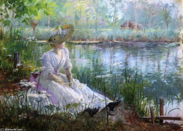 Wikioo.org – L'Encyclopédie des Beaux Arts - Peinture, Oeuvre de Charles James Theriat - par un rivière
