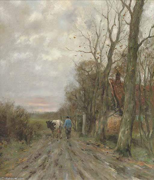 Wikioo.org - The Encyclopedia of Fine Arts - Painting, Artwork by Charles Paul Gruppe - Along A Country Track At Sunset