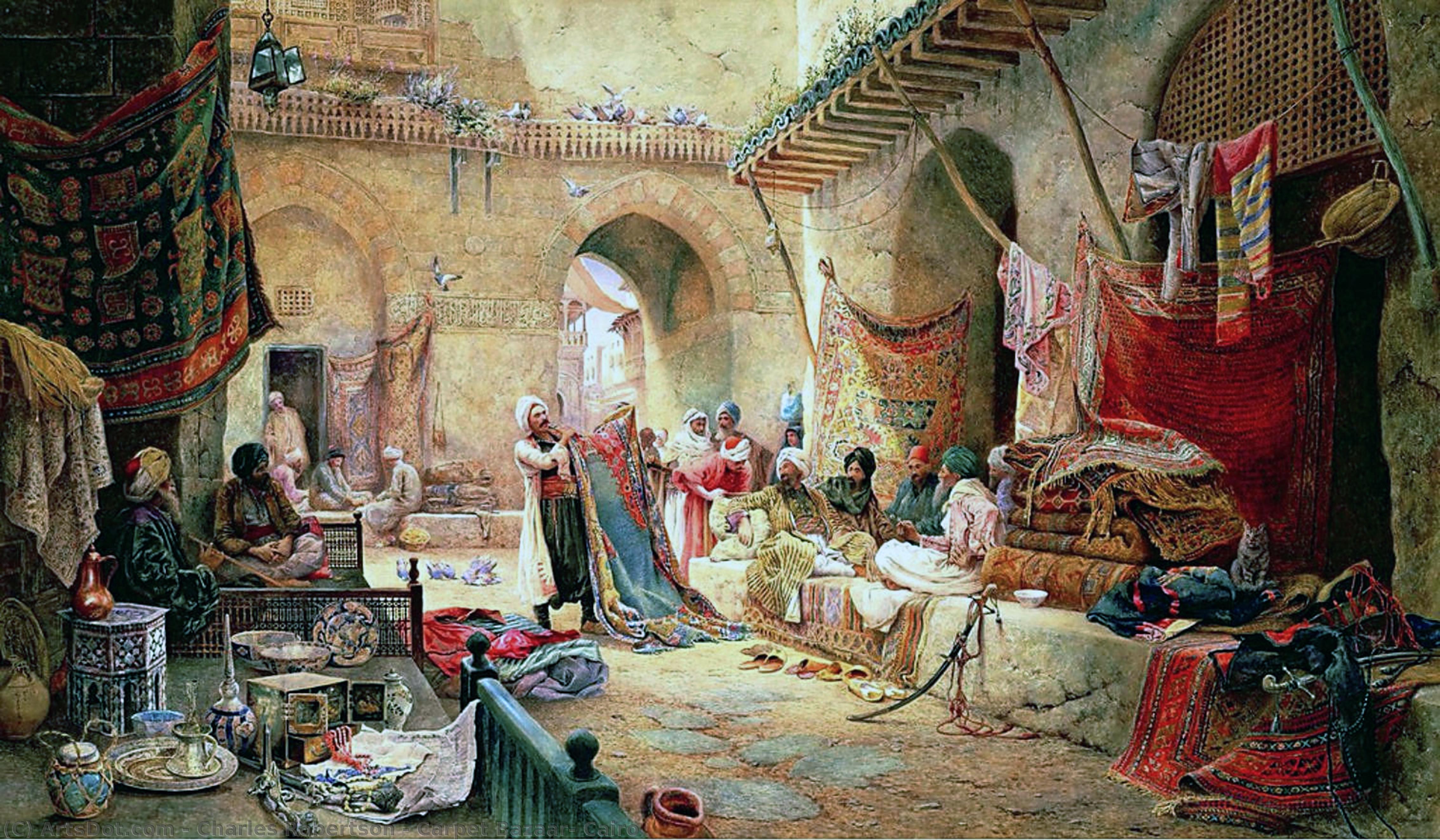 Wikioo.org - The Encyclopedia of Fine Arts - Painting, Artwork by Charles Robertson - Carpet Bazaar, Cairo