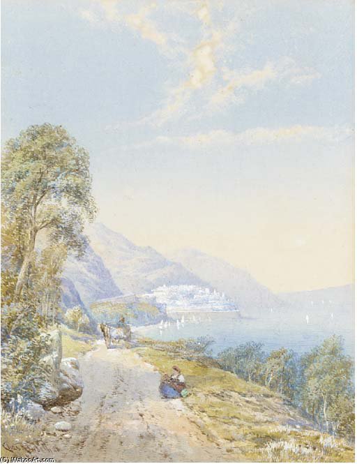 Wikioo.org - Encyklopedia Sztuk Pięknych - Malarstwo, Grafika Charles Rowbotham - Figures On A Track Beside A Lake