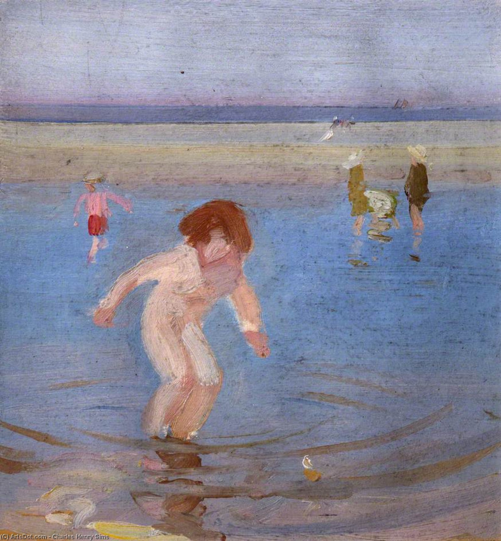 Wikioo.org – L'Encyclopédie des Beaux Arts - Peinture, Oeuvre de Charles Henry Sims - enfants baignade