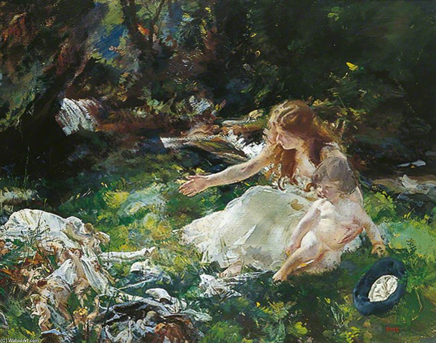 Wikioo.org - The Encyclopedia of Fine Arts - Painting, Artwork by Charles Henry Sims - The Fairies Ran Away With Their Clothes