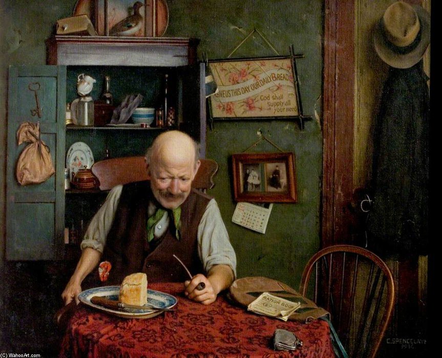 Wikioo.org - The Encyclopedia of Fine Arts - Painting, Artwork by Charles Spencelayh - His Daily Ration