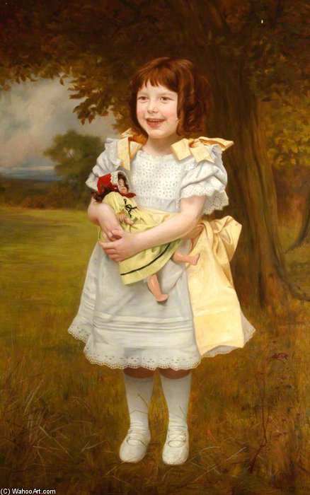Wikioo.org - The Encyclopedia of Fine Arts - Painting, Artwork by Charles Spencelayh - Portrait Of A Small Girl Standing With A Doll