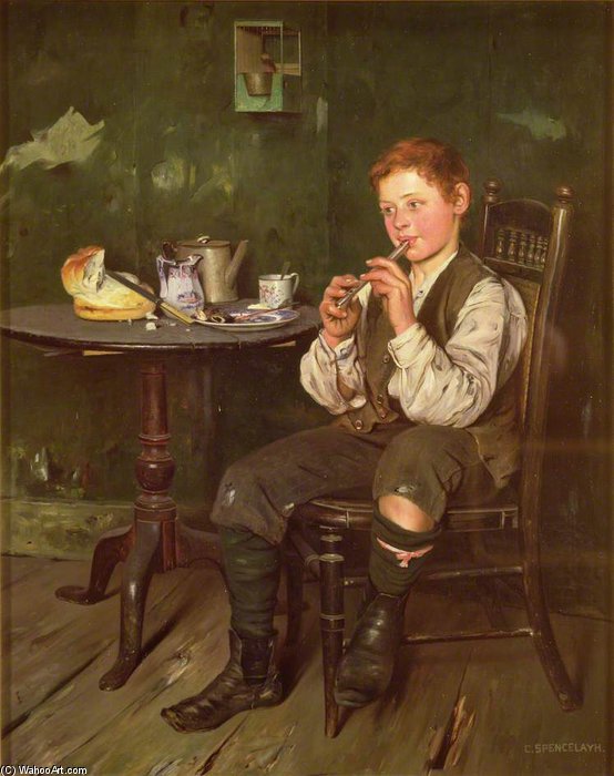 Wikioo.org - The Encyclopedia of Fine Arts - Painting, Artwork by Charles Spencelayh - Table D'hôte With Music