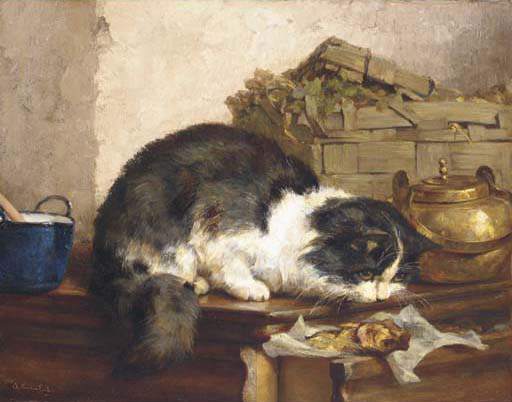 Wikioo.org - The Encyclopedia of Fine Arts - Painting, Artwork by Charles Van Den Eycken - A Cat In The Kitchen