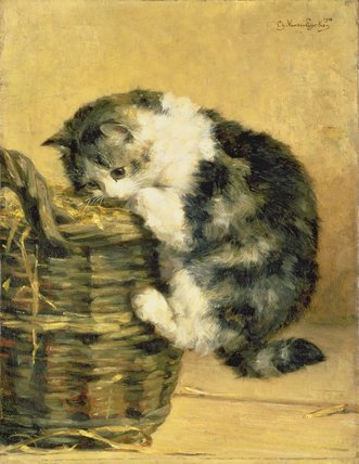 Wikioo.org – L'Enciclopedia delle Belle Arti - Pittura, Opere di Charles Van Den Eycken - gatto incinta un Cestino