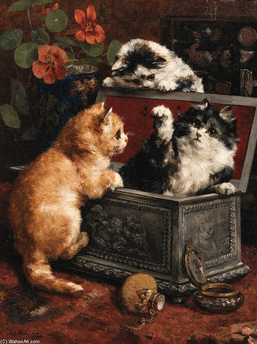 Wikioo.org - The Encyclopedia of Fine Arts - Painting, Artwork by Charles Van Den Eycken - Mischievous Kittens