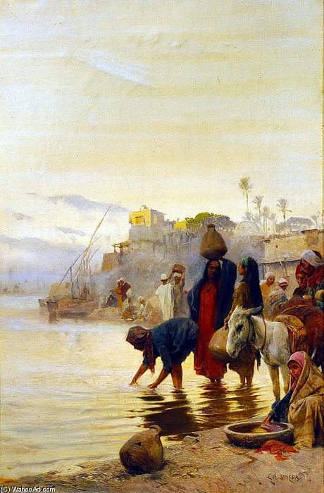 Wikioo.org - The Encyclopedia of Fine Arts - Painting, Artwork by Charles Wilda - Washerwomen On The Nile