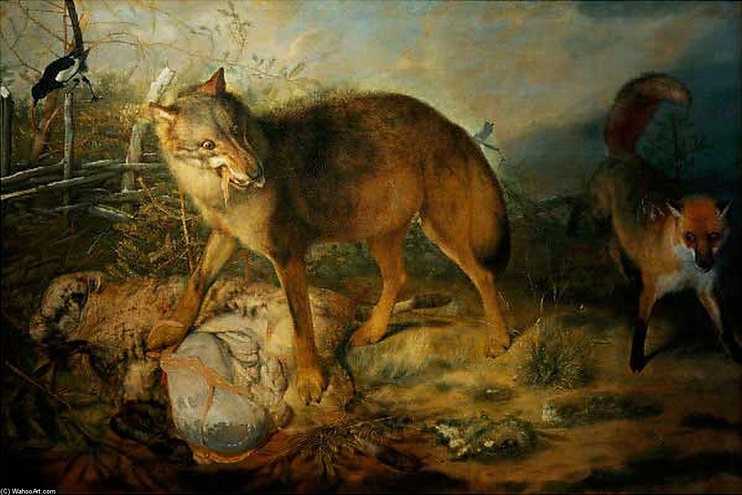 Wikioo.org - The Encyclopedia of Fine Arts - Painting, Artwork by Christoph Paudiss - Wolf, Fuchs Und Schaf