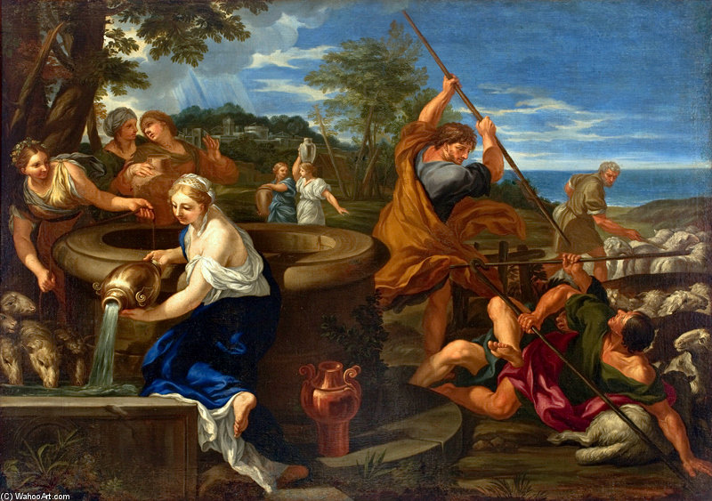 WikiOO.org - אנציקלופדיה לאמנויות יפות - ציור, יצירות אמנות Ciro Ferri - Moses And The Daughters Of Jethro