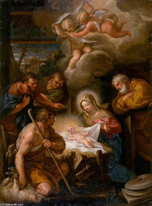 Wikioo.org - The Encyclopedia of Fine Arts - Painting, Artwork by Ciro Ferri - The Adoration Of The Shepherds