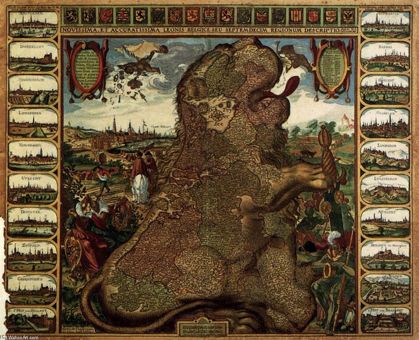 Wikioo.org – L'Encyclopédie des Beaux Arts - Peinture, Oeuvre de Claes Jansz The Younger Visscher - Du lion Cartographier ( lion Belgicus )