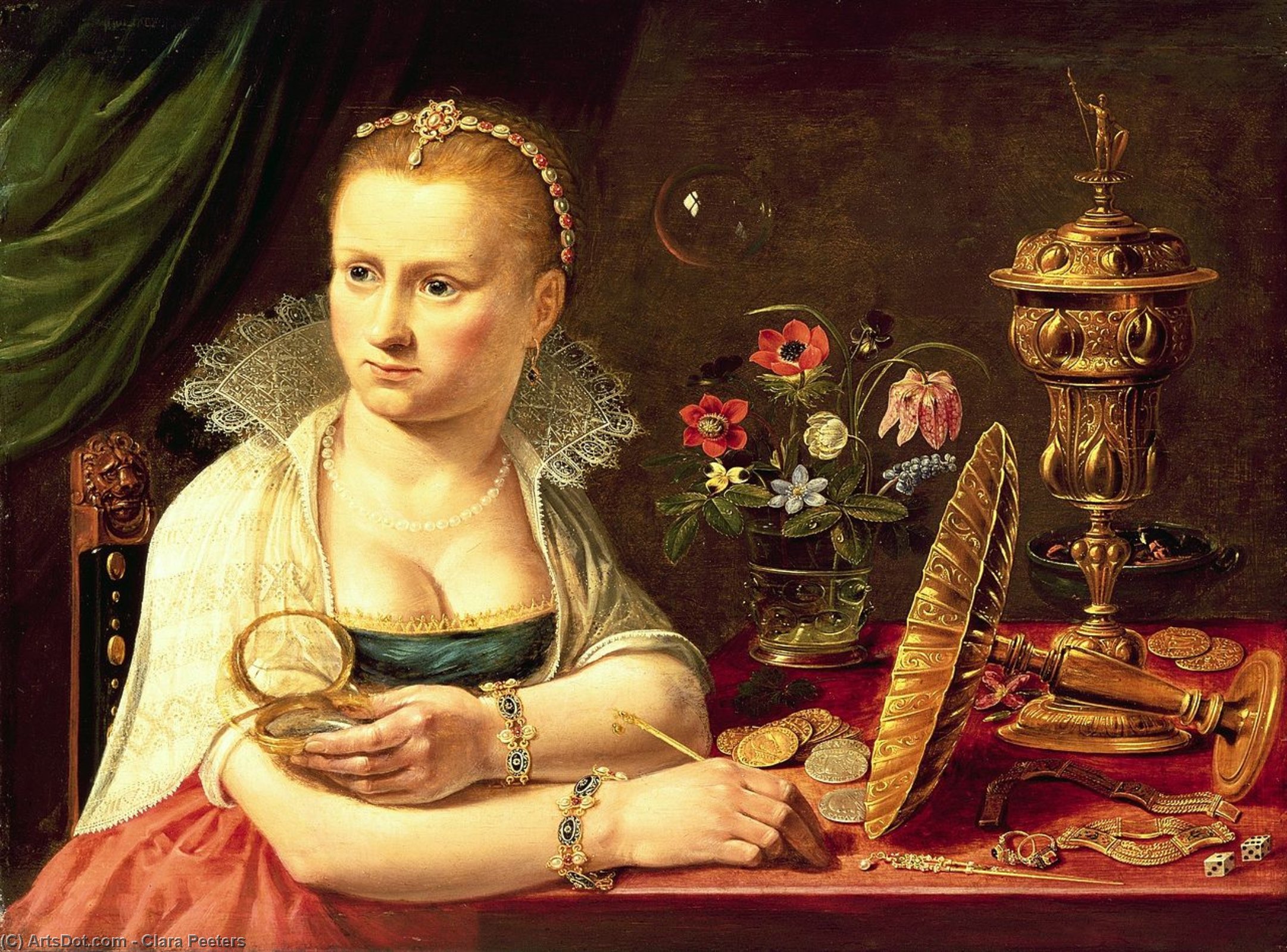 Wikioo.org - The Encyclopedia of Fine Arts - Painting, Artwork by Clara Peeters - A Vanitas Portrait Of A Lady