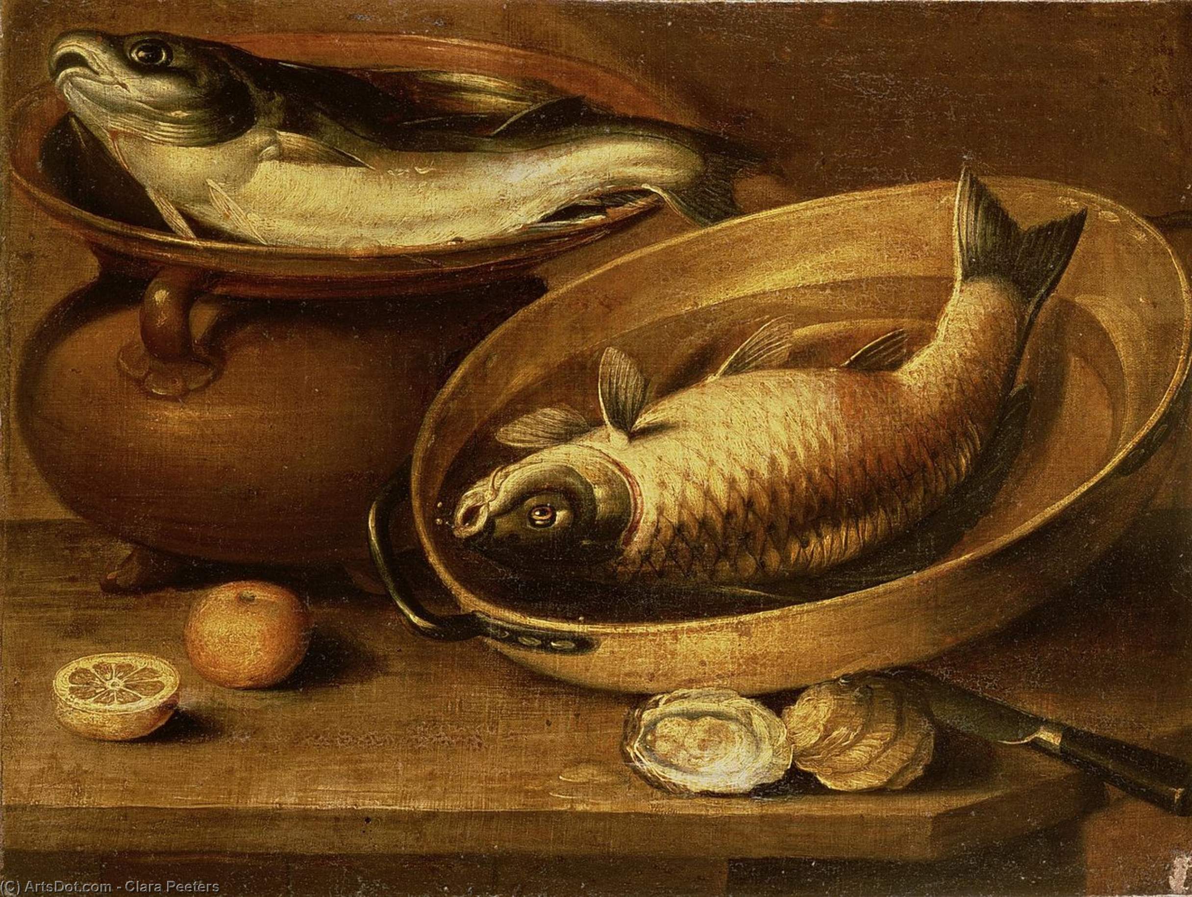 Wikioo.org – La Enciclopedia de las Bellas Artes - Pintura, Obras de arte de Clara Peeters - sigue la vida de pescar  asícomo  limones