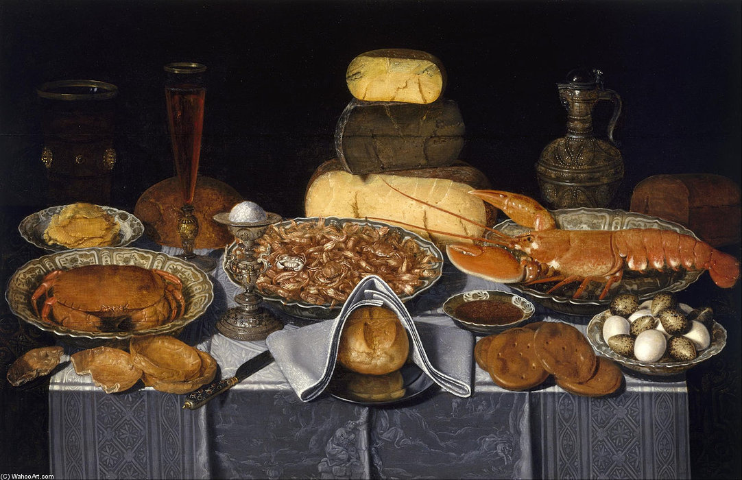 Wikioo.org - The Encyclopedia of Fine Arts - Painting, Artwork by Clara Peeters - Still Life With Crab, Shrimps And Lobster