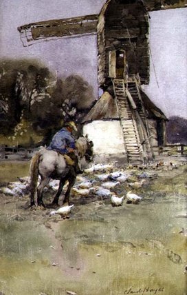 WikiOO.org - Encyclopedia of Fine Arts - Lukisan, Artwork Claude Hayes - Horseman By A Windmill