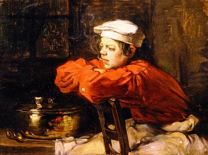 Wikioo.org - The Encyclopedia of Fine Arts - Painting, Artwork by Claude Joseph Bail - Kitchen Boy On A Cigarette Break