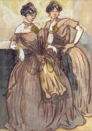 WikiOO.org - Enciclopédia das Belas Artes - Pintura, Arte por Constantin Guys - Two Young Women Standing