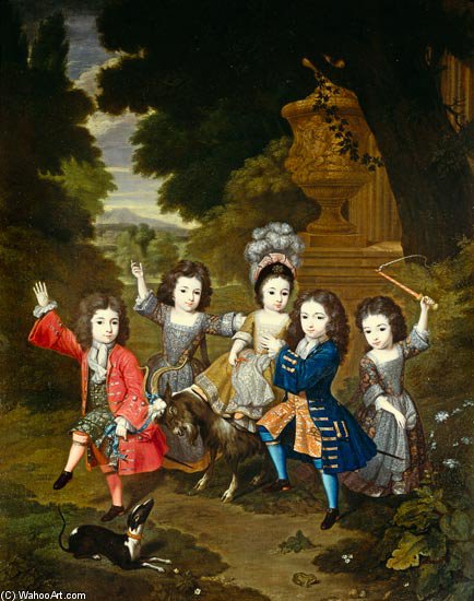 Wikioo.org - The Encyclopedia of Fine Arts - Painting, Artwork by Constantin Netscher - Portrait Of The Children Of Francisco Lopez-suasso