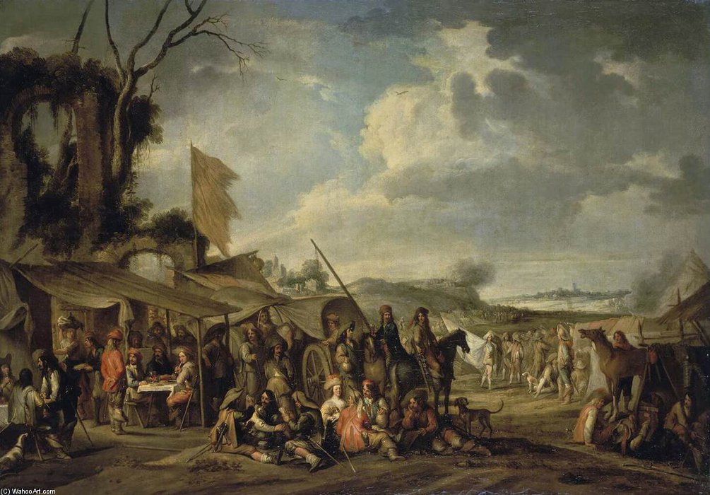 Wikioo.org - The Encyclopedia of Fine Arts - Painting, Artwork by Cornelis De Wael - A Camp By The Ruins
