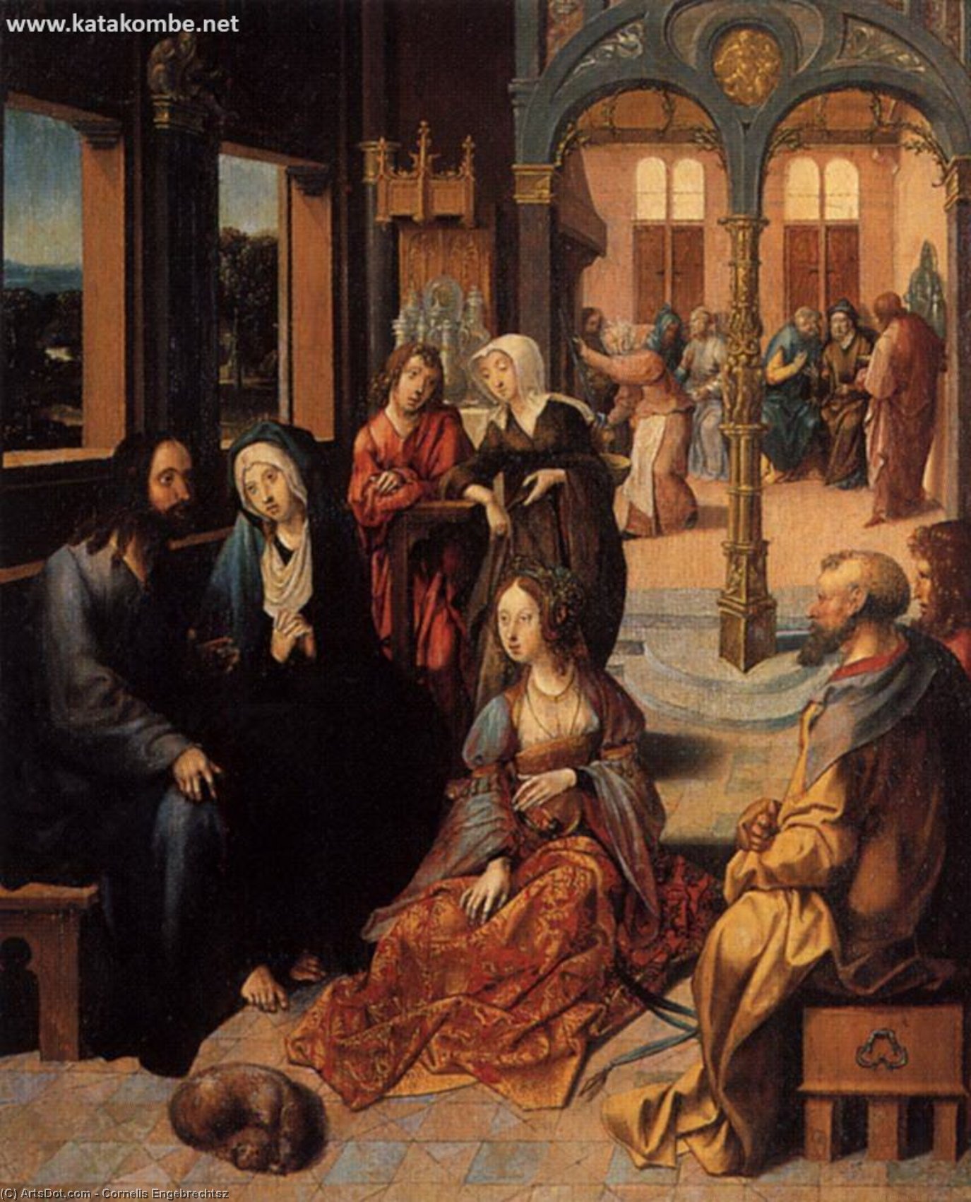 Wikioo.org - The Encyclopedia of Fine Arts - Painting, Artwork by Cornelis Engebrechtsz - Christ In The House Of Martha And Mary