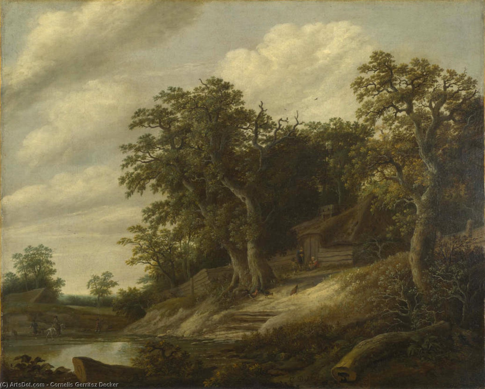 Wikioo.org - The Encyclopedia of Fine Arts - Painting, Artwork by Cornelis Gerritsz Decker - A Cottage Among Trees On The Bank Of A Stream
