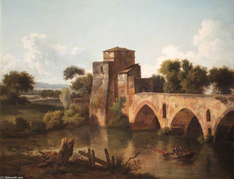 Wikioo.org - The Encyclopedia of Fine Arts - Painting, Artwork by Cornelis Gerritsz Decker - A River Scene With A Bridge And A Boat, With Fishermen In The Foreground