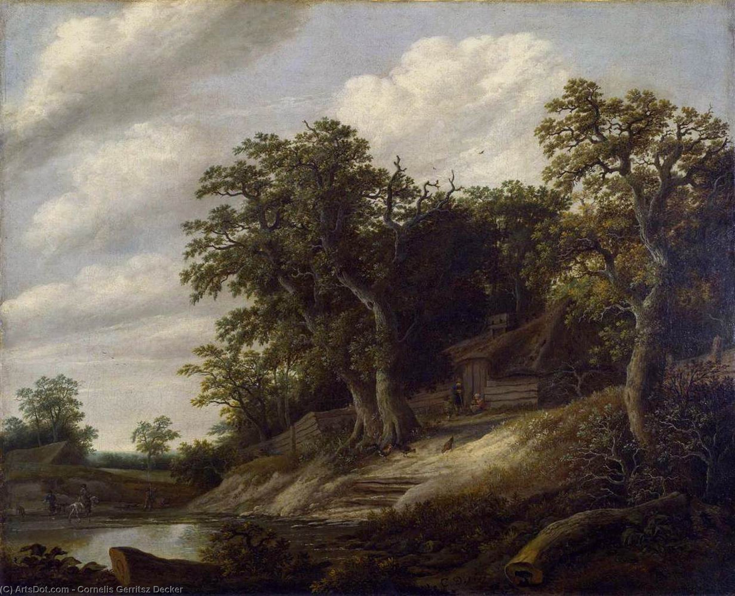 Wikioo.org - The Encyclopedia of Fine Arts - Painting, Artwork by Cornelis Gerritsz Decker - Cottage Among Trees On Bank Of Stream