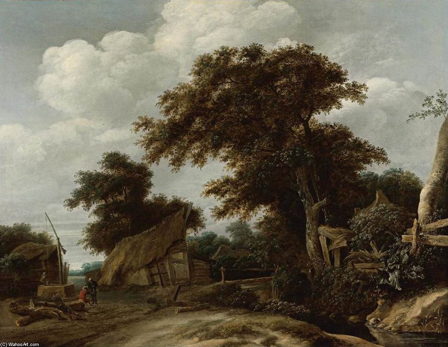 Wikioo.org - The Encyclopedia of Fine Arts - Painting, Artwork by Cornelis Gerritsz Decker - Landscape With Farmyard And Figure Drawing Water From Well