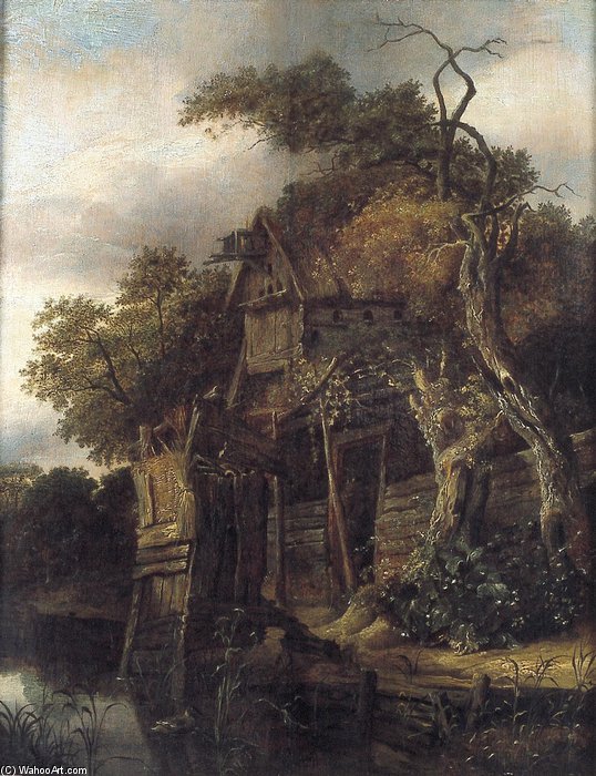 Wikioo.org - The Encyclopedia of Fine Arts - Painting, Artwork by Cornelis Gerritsz Decker - Landschap Met Houten Hut Aan Het Water