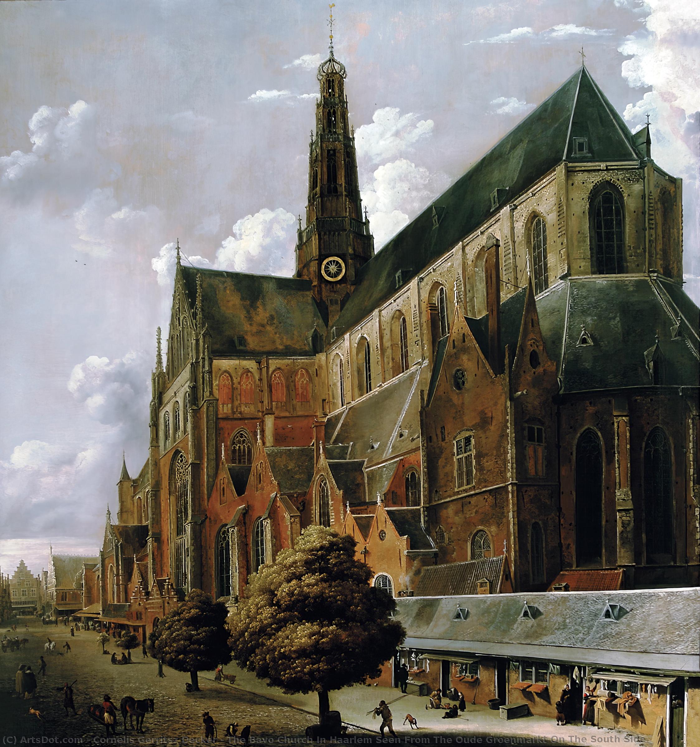 Wikioo.org - The Encyclopedia of Fine Arts - Painting, Artwork by Cornelis Gerritsz Decker - The Bavo Church In Haarlem Seen From The Oude Groenmarkt On The South Side