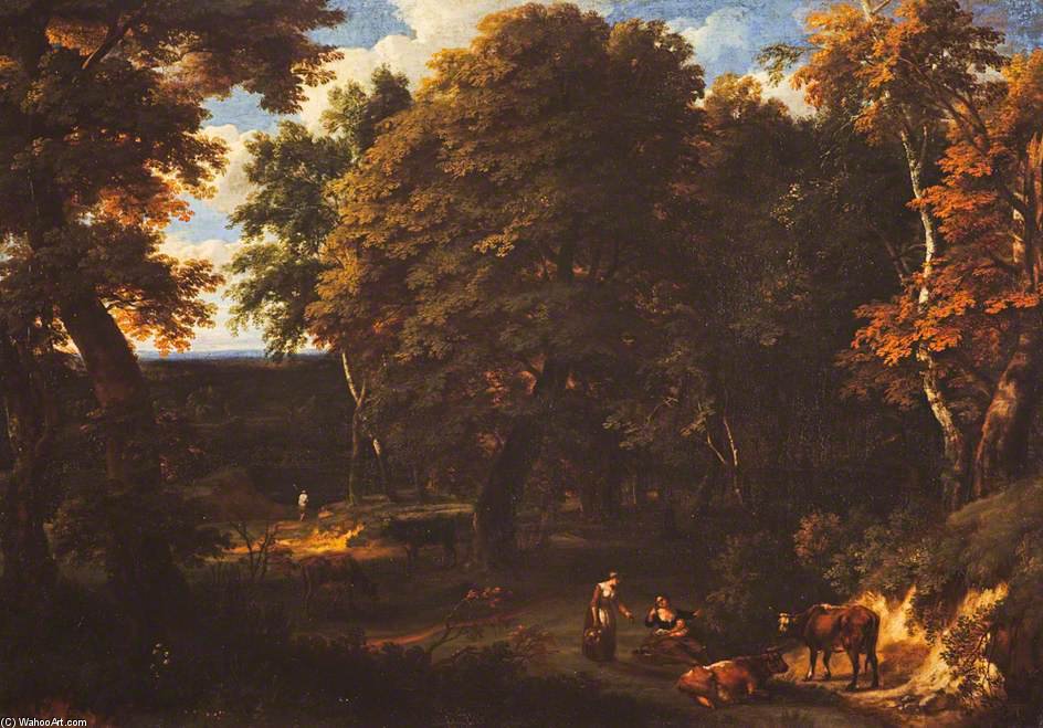Wikioo.org - The Encyclopedia of Fine Arts - Painting, Artwork by Cornelis Huysmans - Landscape With Cattle And Figures