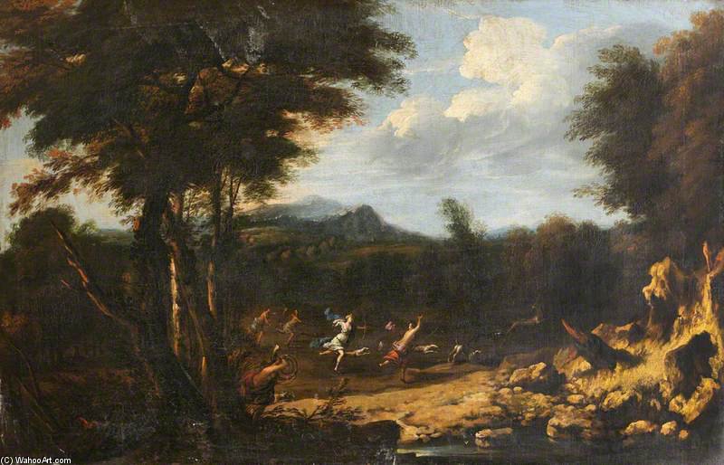 Wikioo.org - The Encyclopedia of Fine Arts - Painting, Artwork by Cornelis Huysmans - Landscape With Diana At The Chase
