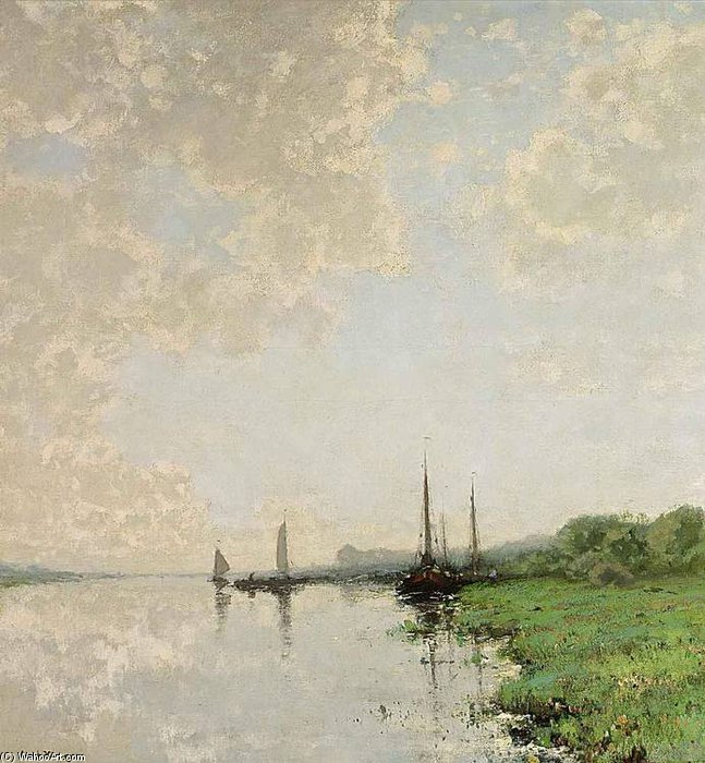 Wikioo.org - The Encyclopedia of Fine Arts - Painting, Artwork by Cornelis Kuypers - A Summer Landscape With Boats On A Waterway