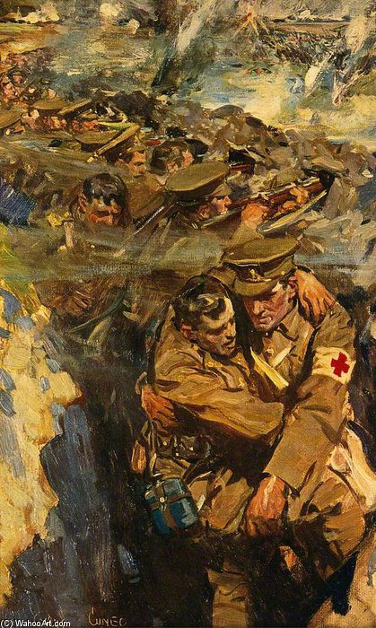 Wikioo.org - The Encyclopedia of Fine Arts - Painting, Artwork by Cyrus Cuneo - First World War - The Red Cross In The Trenches