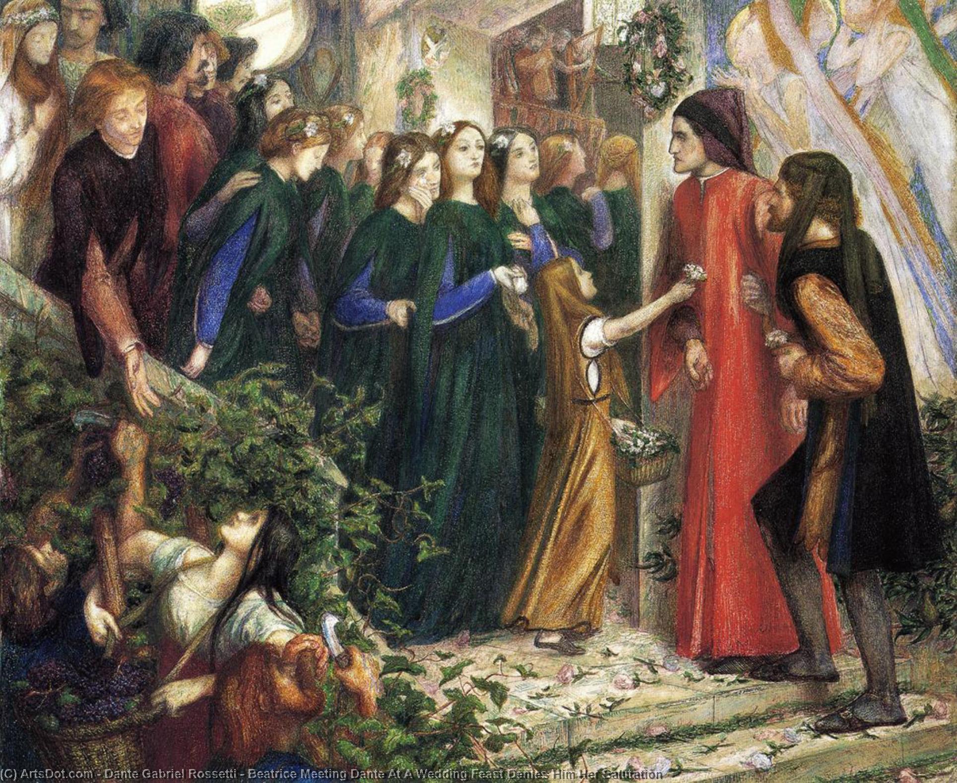 Wikioo.org - The Encyclopedia of Fine Arts - Painting, Artwork by Dante Gabriel Rossetti - Beatrice Meeting Dante At A Wedding Feast Denies Him Her Salutation