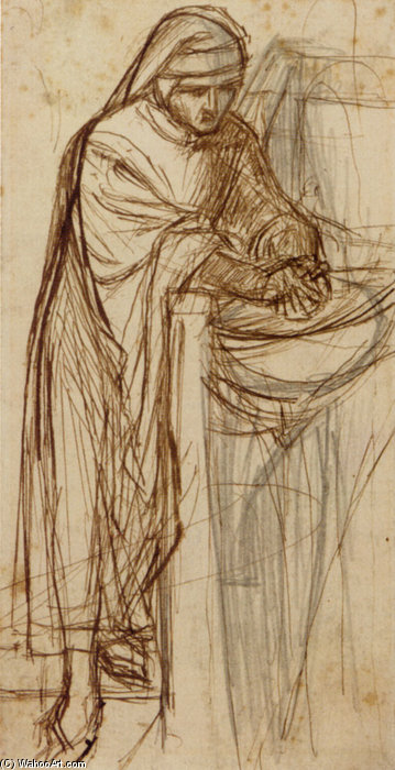 WikiOO.org - Encyclopedia of Fine Arts - Maleri, Artwork Dante Gabriel Rossetti - Study For Dante At Verona With A Preliminary