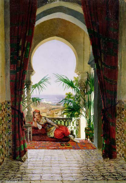 WikiOO.org - Encyclopedia of Fine Arts - Målning, konstverk David Emile Joseph De Noter - An Odalisque On A Terrace